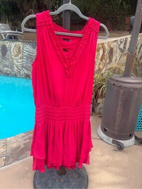 Ramy Brook Hot Pink Ruffle V-Neck Tiered Mini Dress